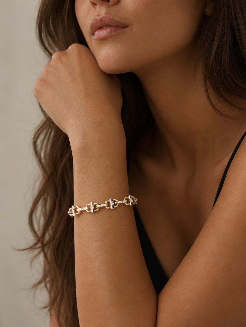 Adina Eden Gold Chain-Link Bracelet with CZ stones